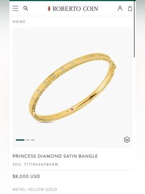 Roberto Coin 18k yellow gold PRINCESS DIAMOND SATIN BANGLE